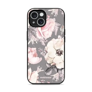 Lesklý kryt Mobiwear Glossy - Apple iPhone 15 - G034G - Květy na šedém pozadí
