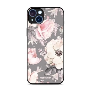 Lesklý kryt Mobiwear Glossy - Apple iPhone 15 Plus - G034G - Květy na šedém pozadí