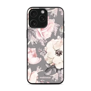 Lesklý kryt Mobiwear Glossy - Apple iPhone 15 Pro - G034G - Květy na šedém pozadí