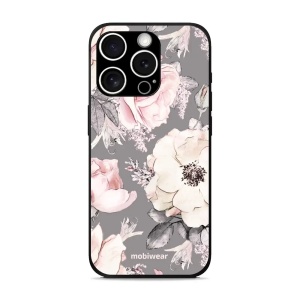 Lesklý kryt Mobiwear Glossy - Apple iPhone 15 Pro Max - G034G - Květy na šedém pozadí