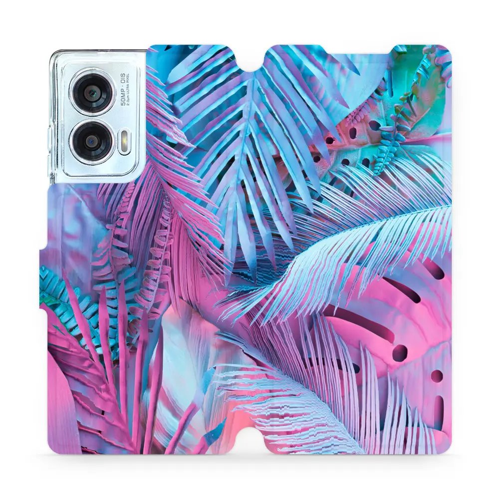 Flipové pouzdro Mobiwear - Motorola Edge 50 Fusion - MG10S Fialové a modré listy