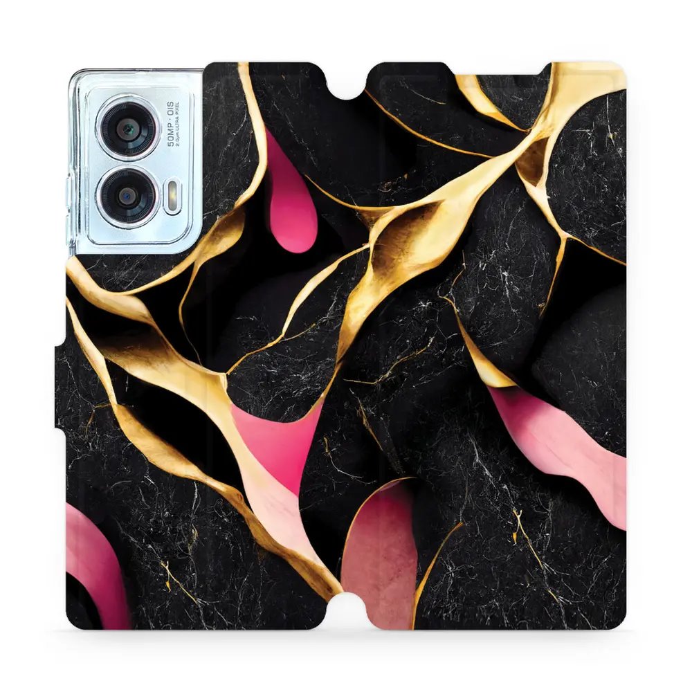 Flipové pouzdro Mobiwear - Motorola Edge 50 Fusion - VP35S Černý a zlatavý mramor