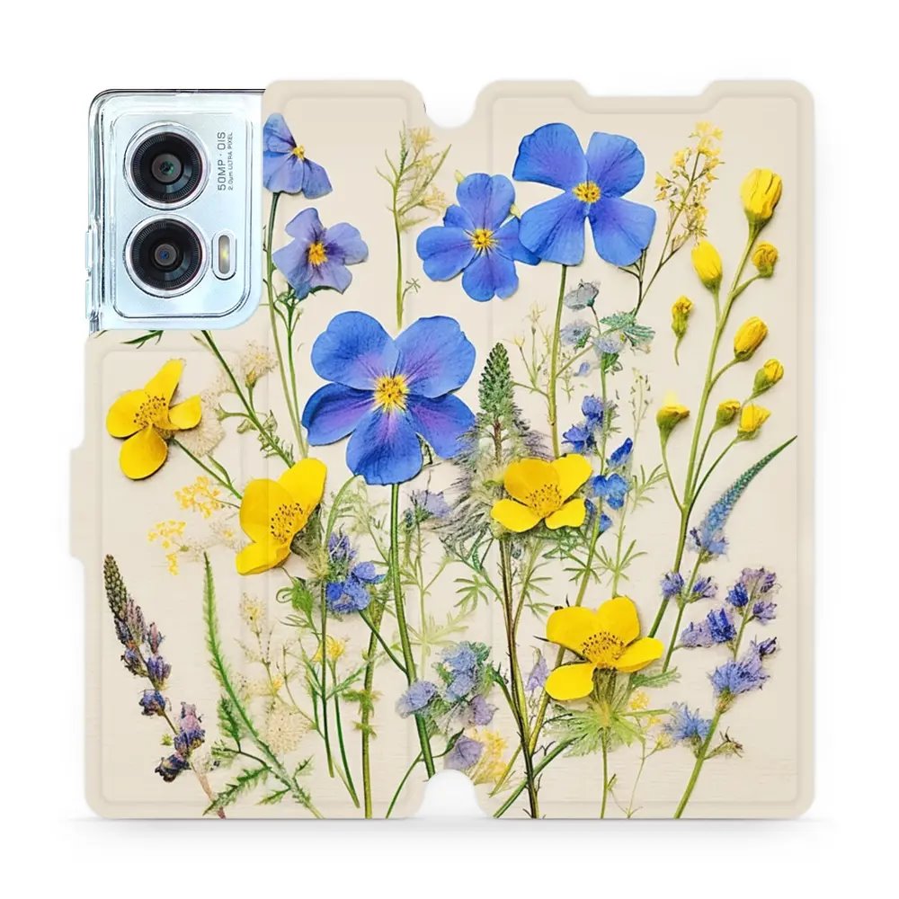 Flipové pouzdro Mobiwear - Motorola Edge 50 Fusion - VP41S Modré a žluté kvítky