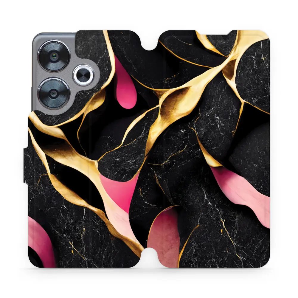 Flipové pouzdro Mobiwear - Xiaomi Poco F6 5G - VP35S Černý a zlatavý mramor
