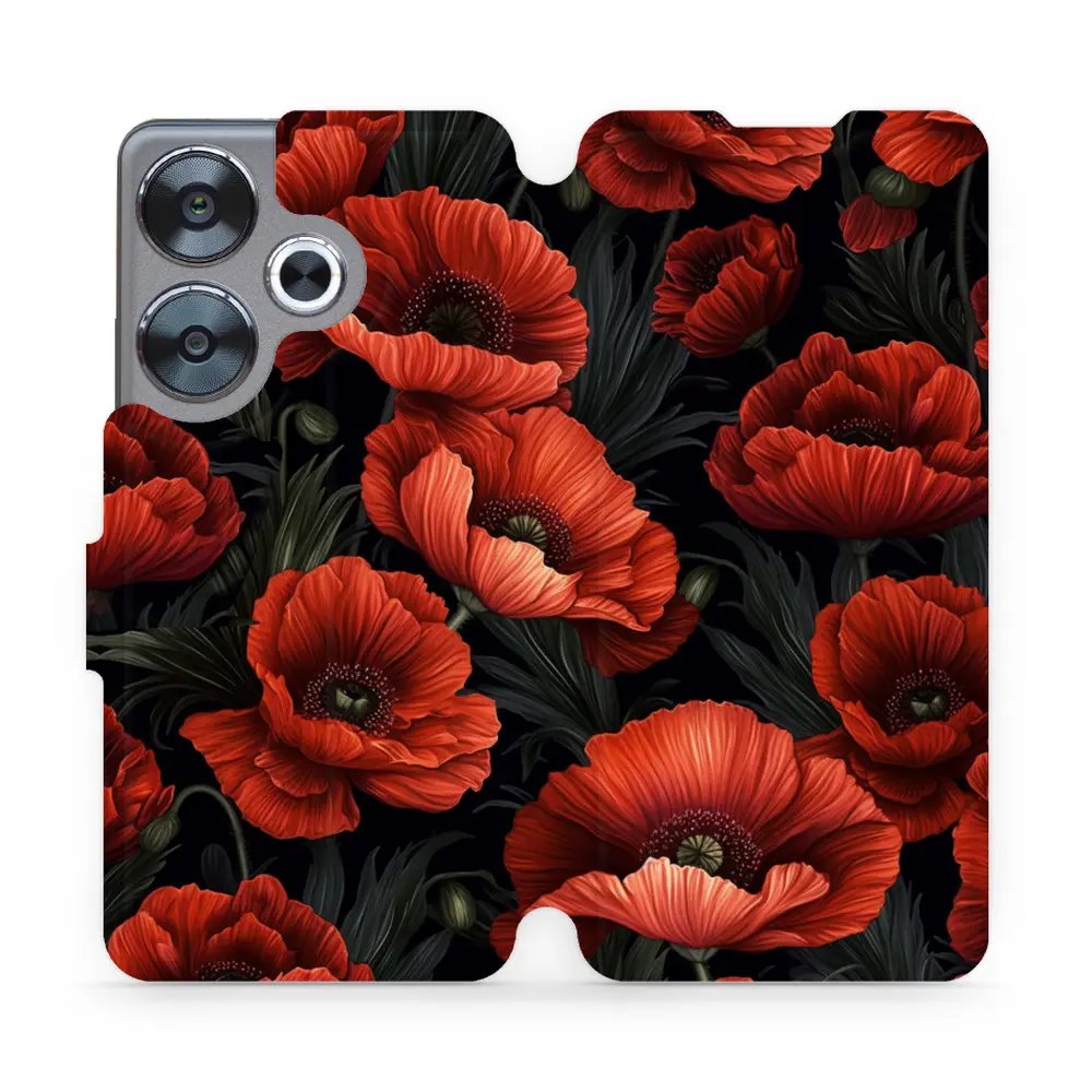 Flipové pouzdro Mobiwear - Xiaomi Poco F6 5G - VP45S Temné červené květy