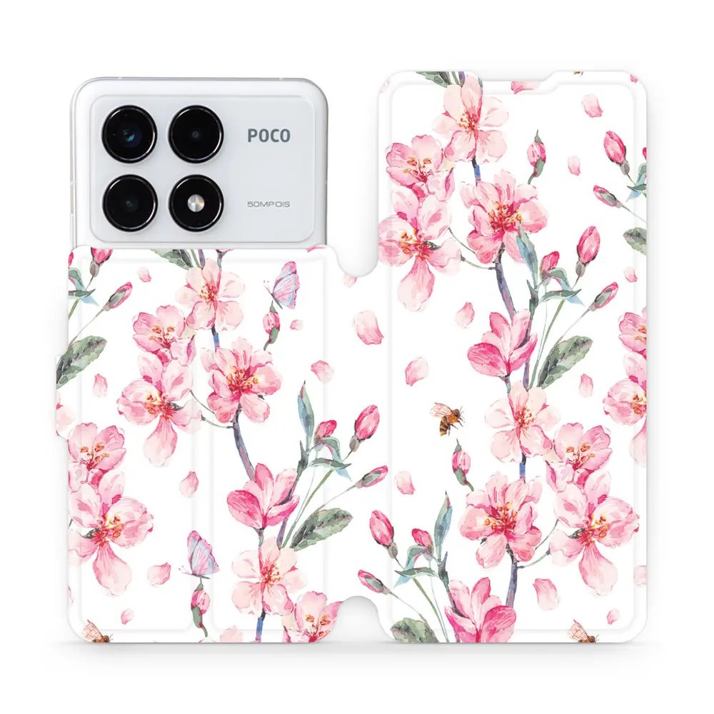 Flipové pouzdro Mobiwear - Xiaomi Poco F6 Pro 5G - M124S Růžové květy
