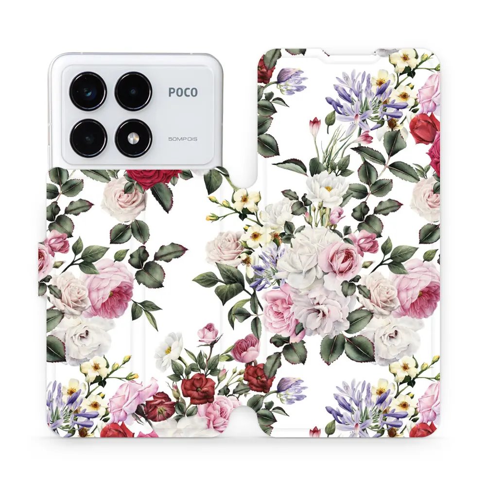 Flipové pouzdro Mobiwear - Xiaomi Poco F6 Pro 5G - MD01S Růže na bílé