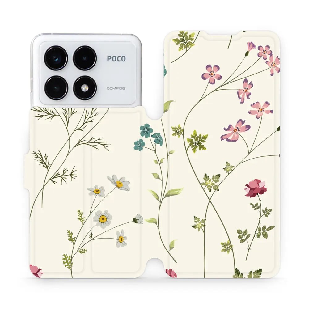 Flipové pouzdro Mobiwear - Xiaomi Poco F6 Pro 5G - MD03S Tenké rostlinky s květy