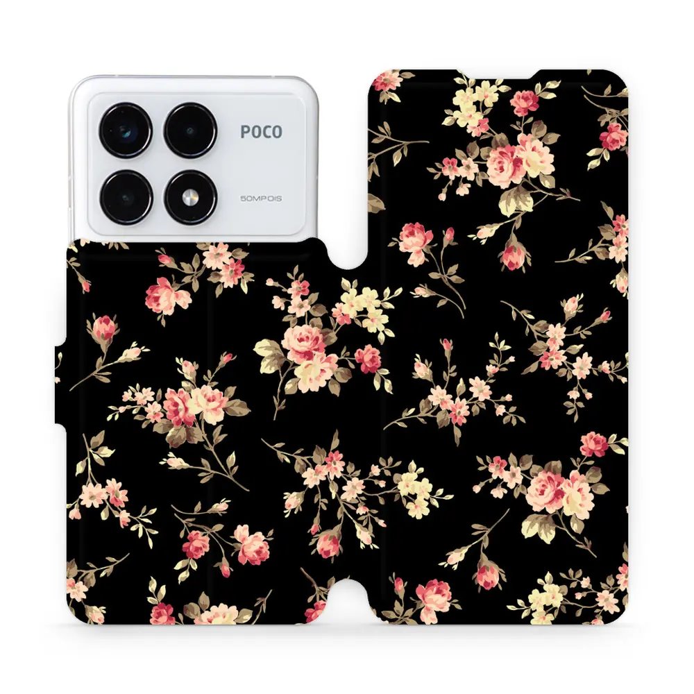 Flipové pouzdro Mobiwear - Xiaomi Poco F6 Pro 5G - VD02S Květy na černé
