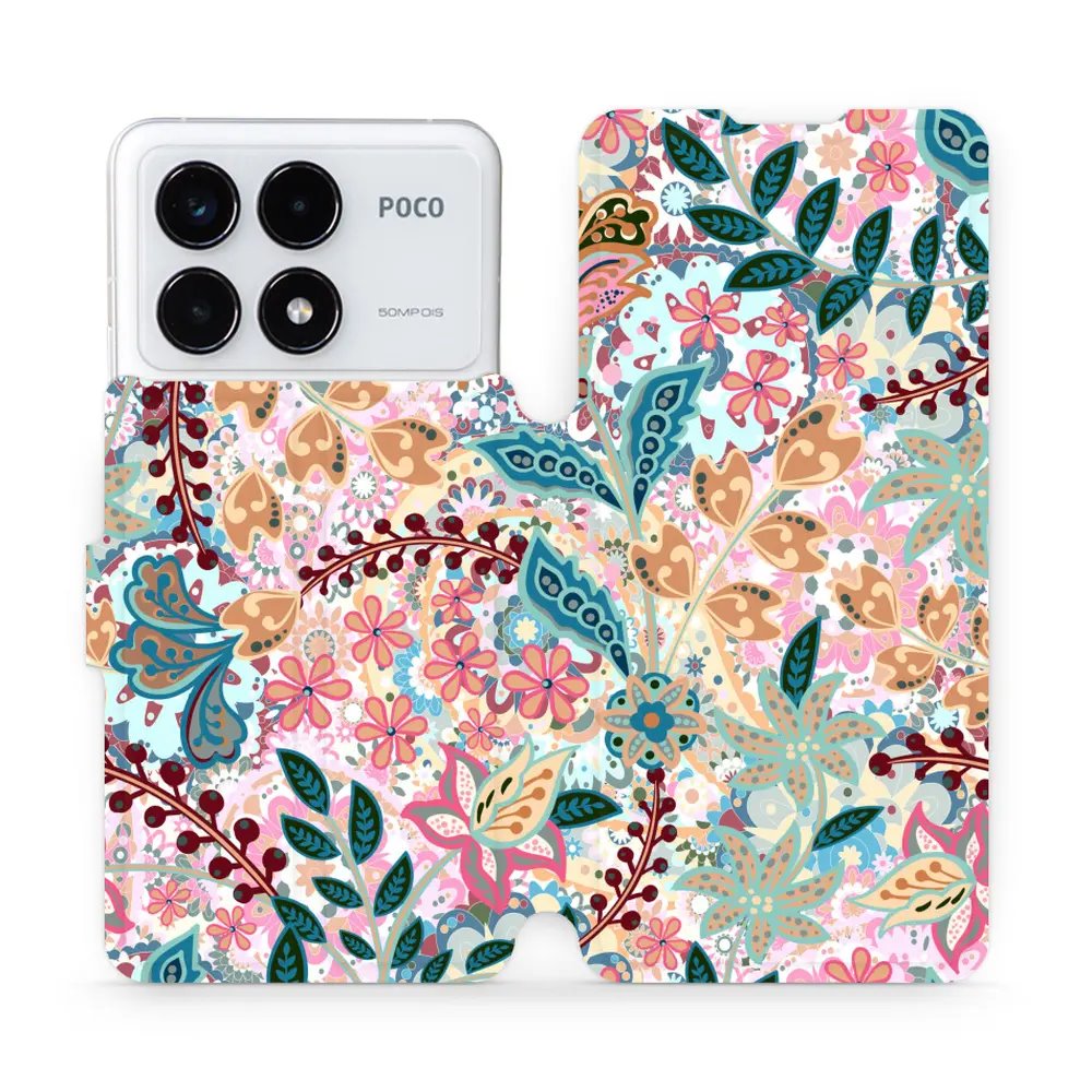 Flipové pouzdro Mobiwear - Xiaomi Poco F6 Pro 5G - MX04S Spletité kvítky a listy