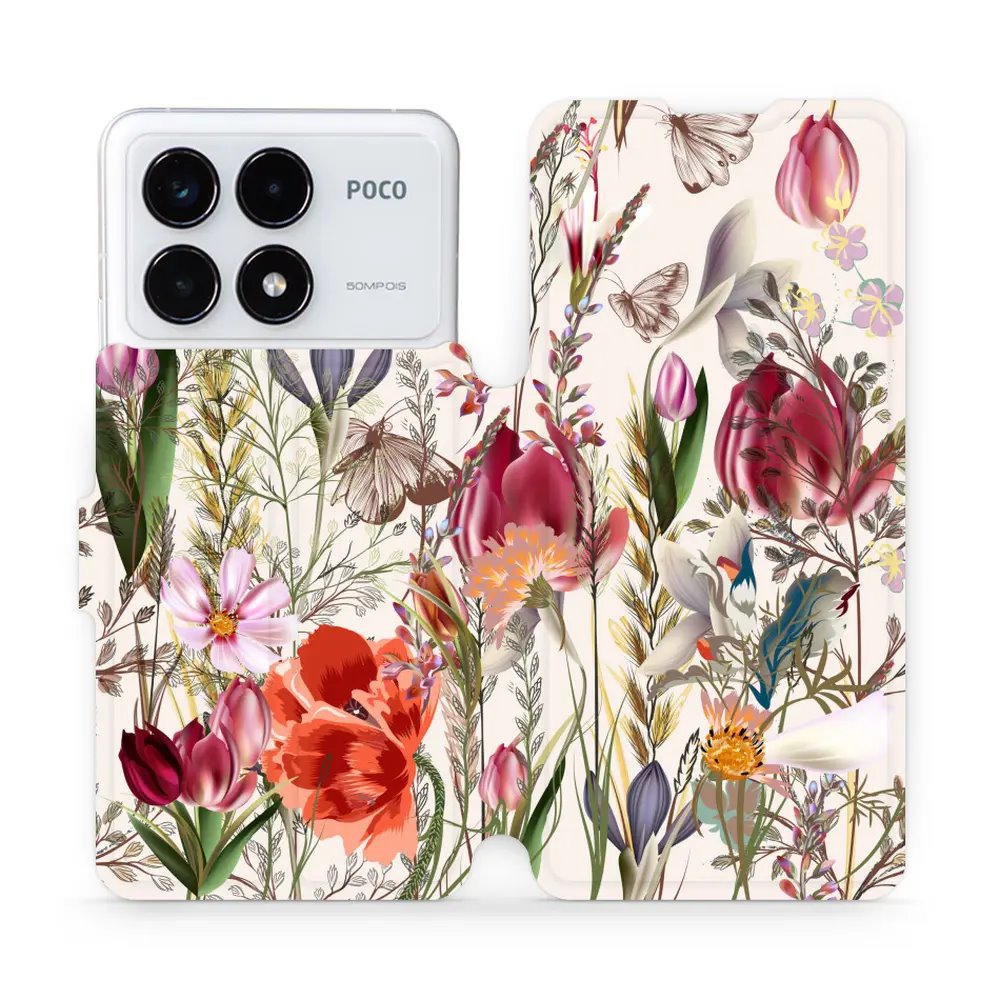 Flipové pouzdro Mobiwear - Xiaomi Poco F6 Pro 5G - MP01S Rozkvetlá louka