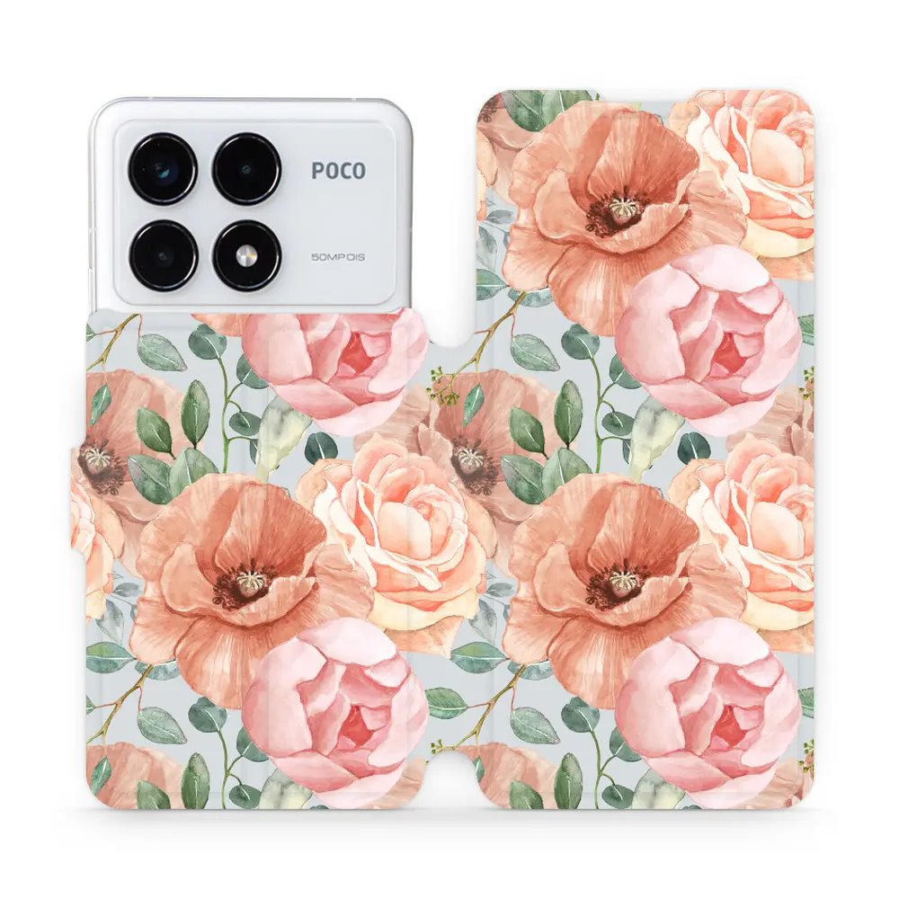 Flipové pouzdro Mobiwear - Xiaomi Poco F6 Pro 5G - MP02S Pastelové květy