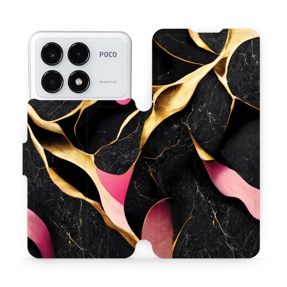 Flipové pouzdro Mobiwear - Xiaomi Poco F6 Pro 5G - VP35S Černý a zlatavý mramor