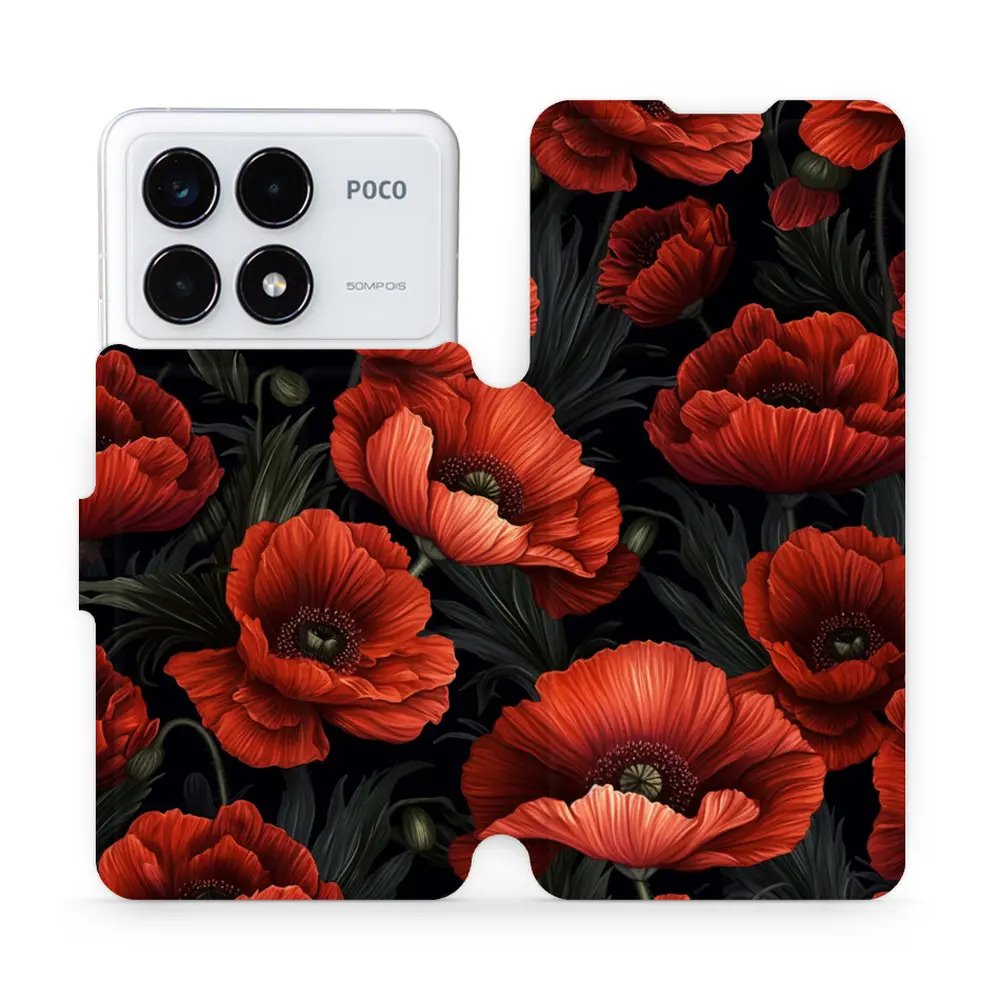Flipové pouzdro Mobiwear - Xiaomi Poco F6 Pro 5G - VP45S Temné červené květy
