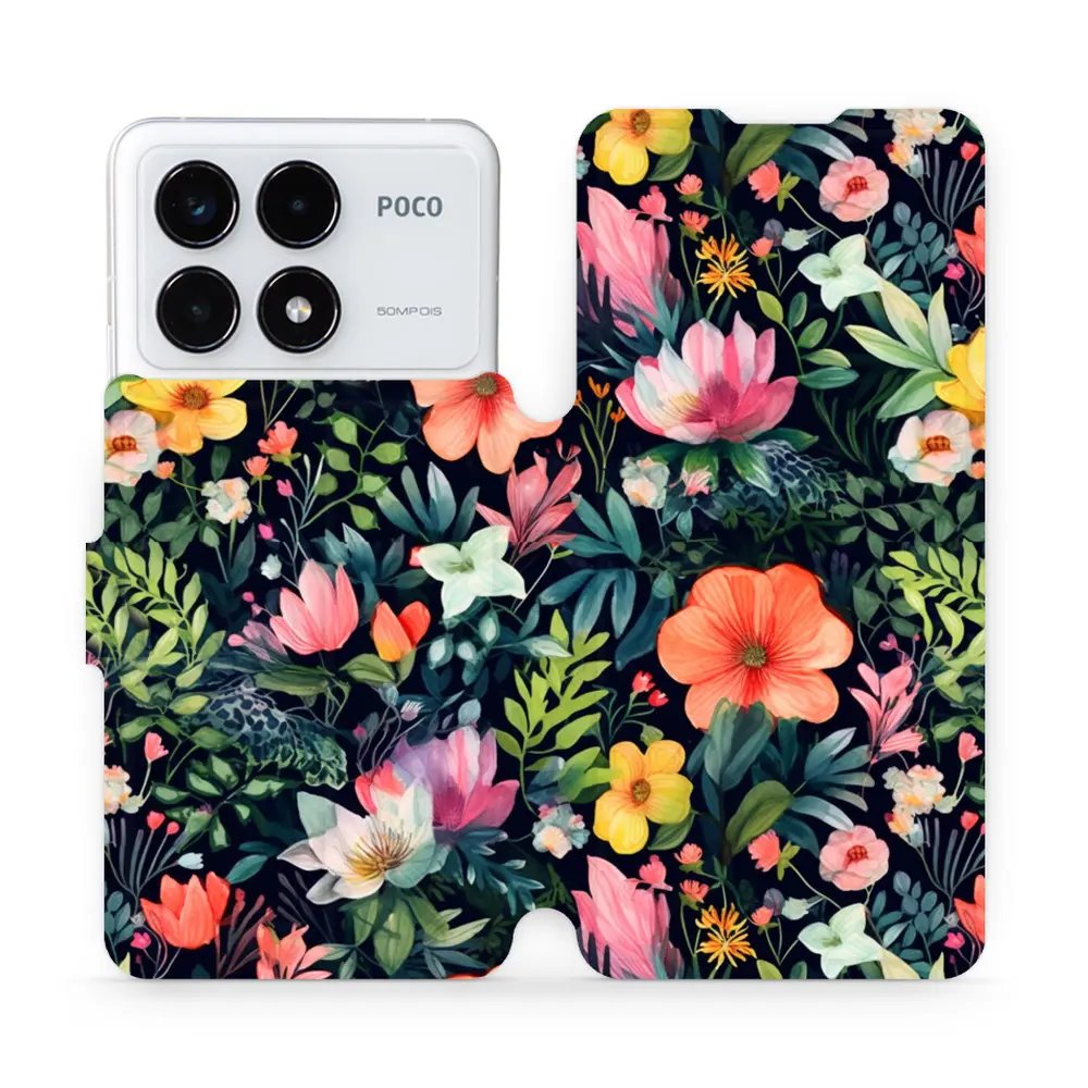 Flipové pouzdro Mobiwear - Xiaomi Poco F6 Pro 5G - VP48S Pestré kvítky