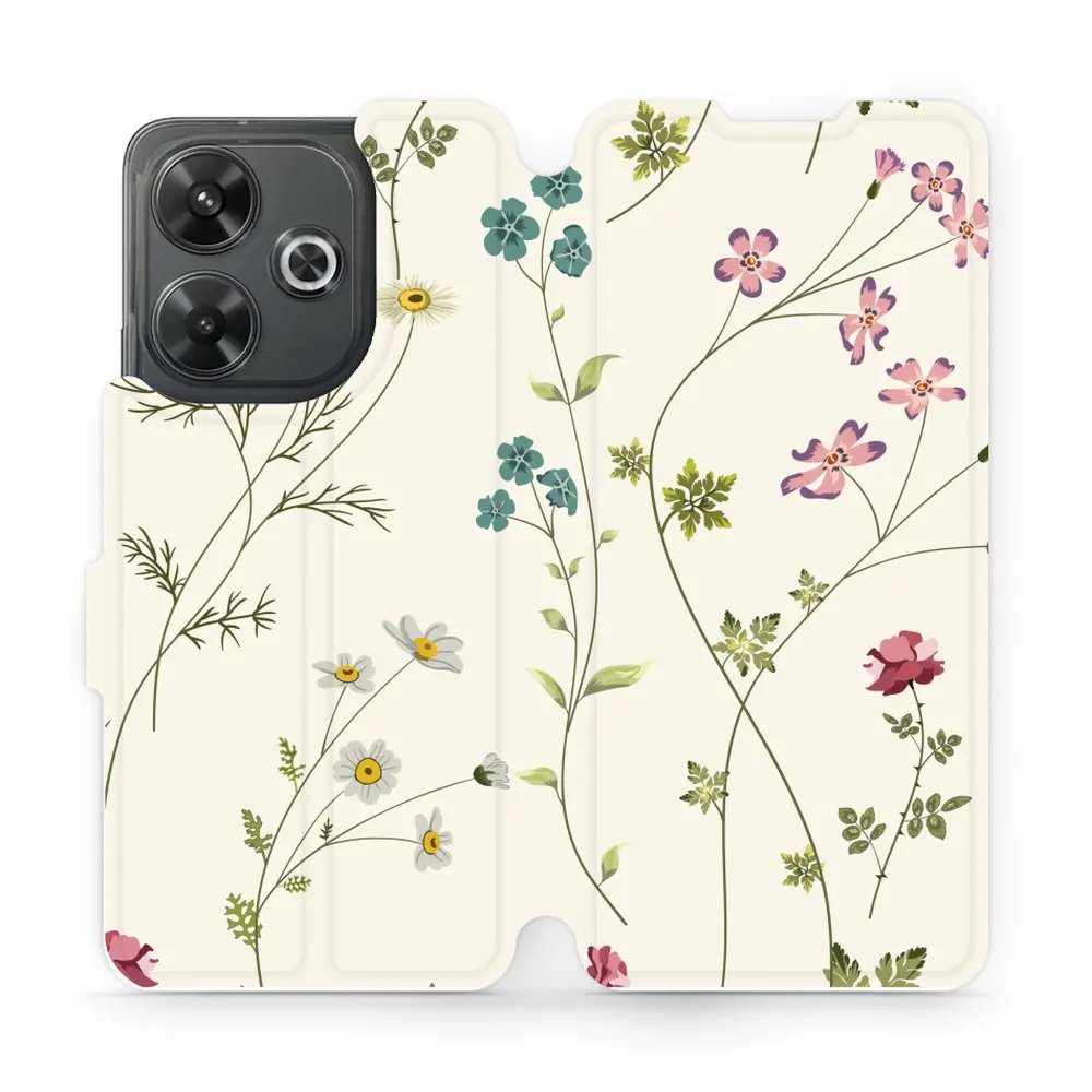 Flipové pouzdro Mobiwear - Xiaomi Redmi 13 - MD03S Tenké rostlinky s květy