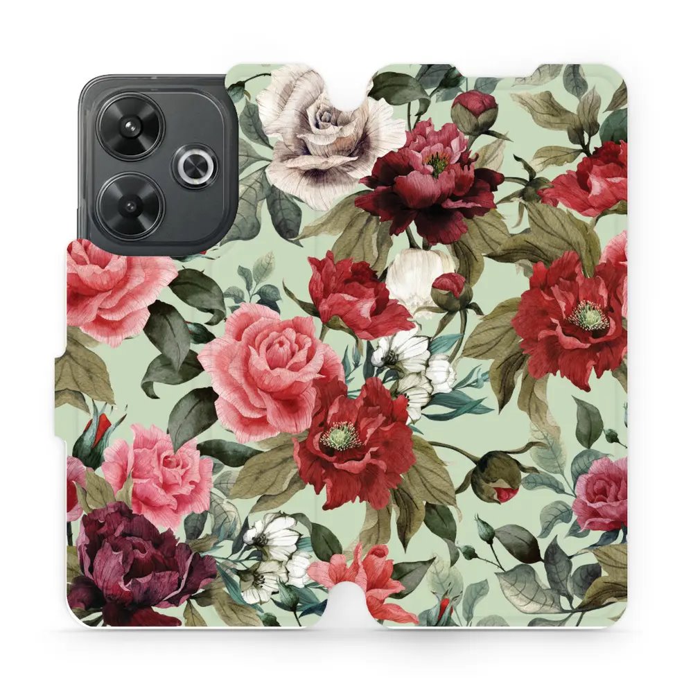 Flipové pouzdro Mobiwear - Xiaomi Redmi 13 - MD06P Růže a květy na světle zelené