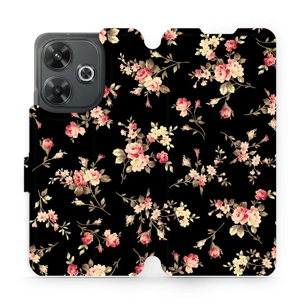 Flipové pouzdro Mobiwear - Xiaomi Redmi 13 - VD02S Květy na černé
