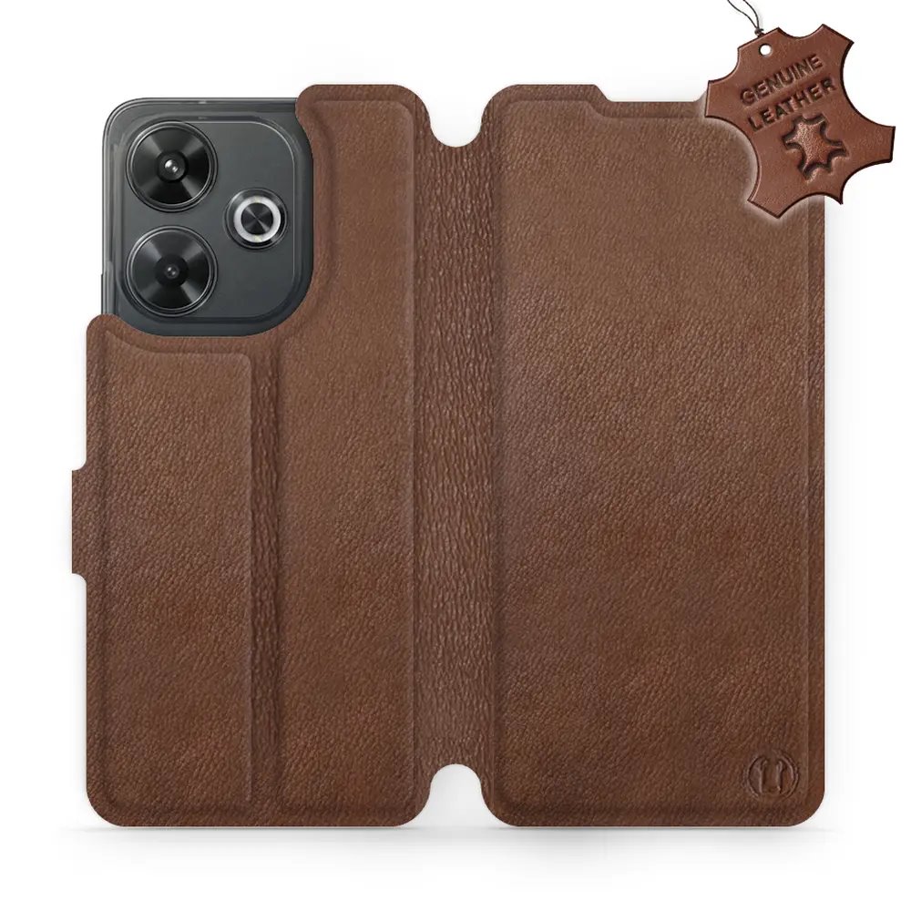 Kožené flip pouzdro Mobiwear - Xiaomi Redmi 13 - Hnědé