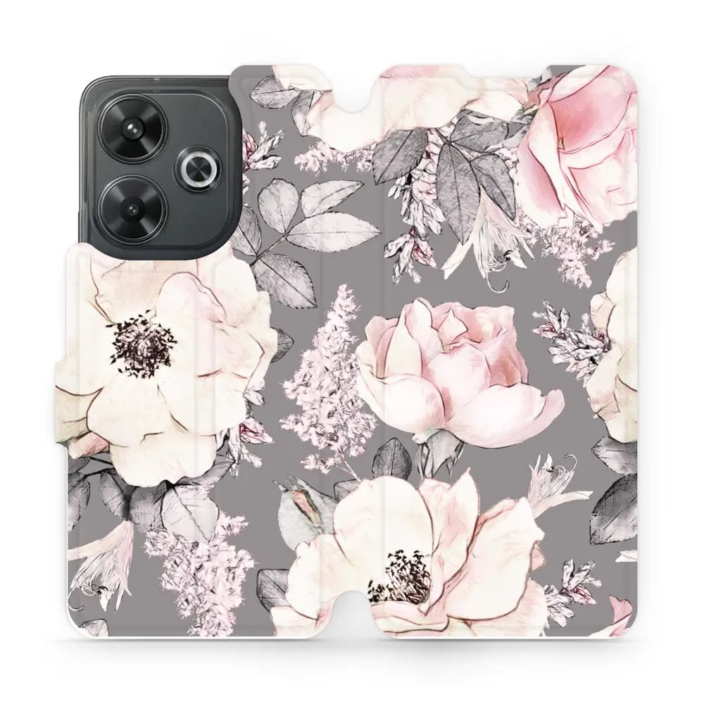 Flipové pouzdro Mobiwear - Xiaomi Redmi 13 - MX06S Květy na šedém pozadí