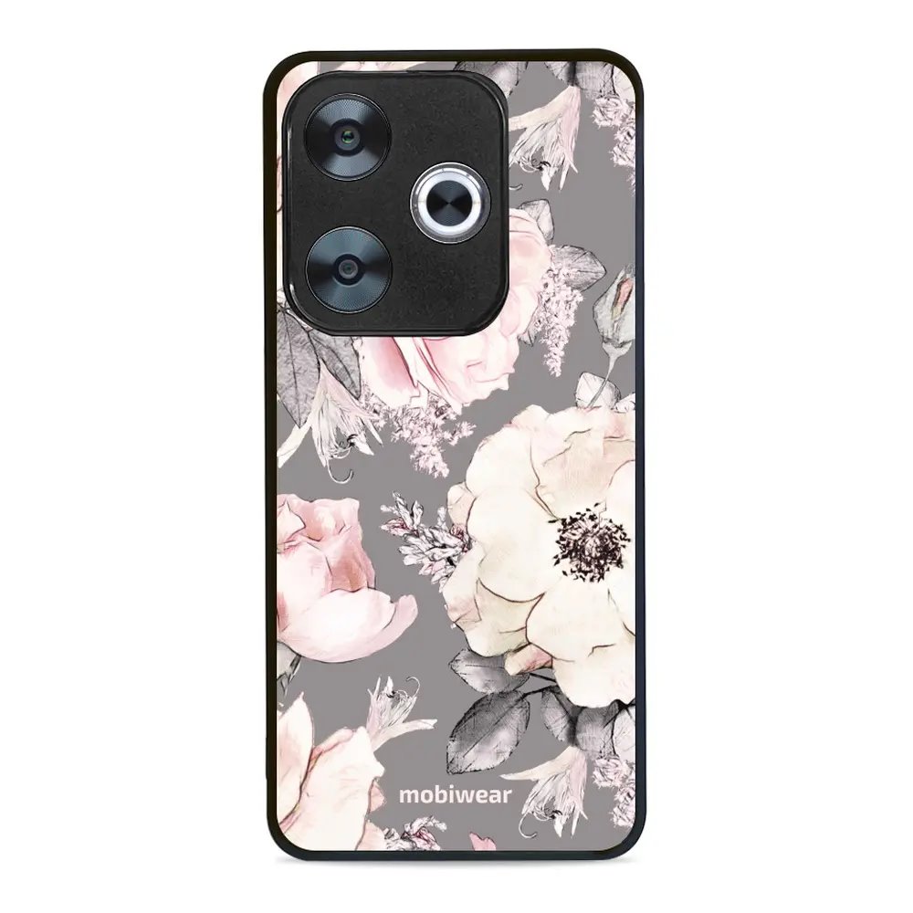 Lesklý kryt Mobiwear Glossy - Xiaomi Poco F6 5G - G034G - Květy na šedém pozadí
