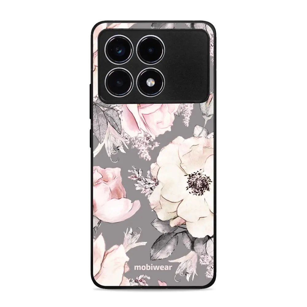 Lesklý kryt Mobiwear Glossy - Xiaomi Poco F6 Pro 5G - G034G - Květy na šedém pozadí