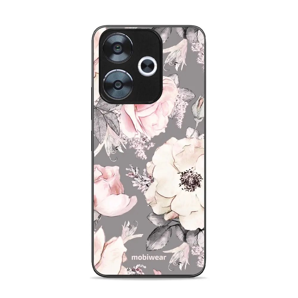 Lesklý kryt Mobiwear Glossy - Xiaomi Redmi 13 - G034G - Květy na šedém pozadí
