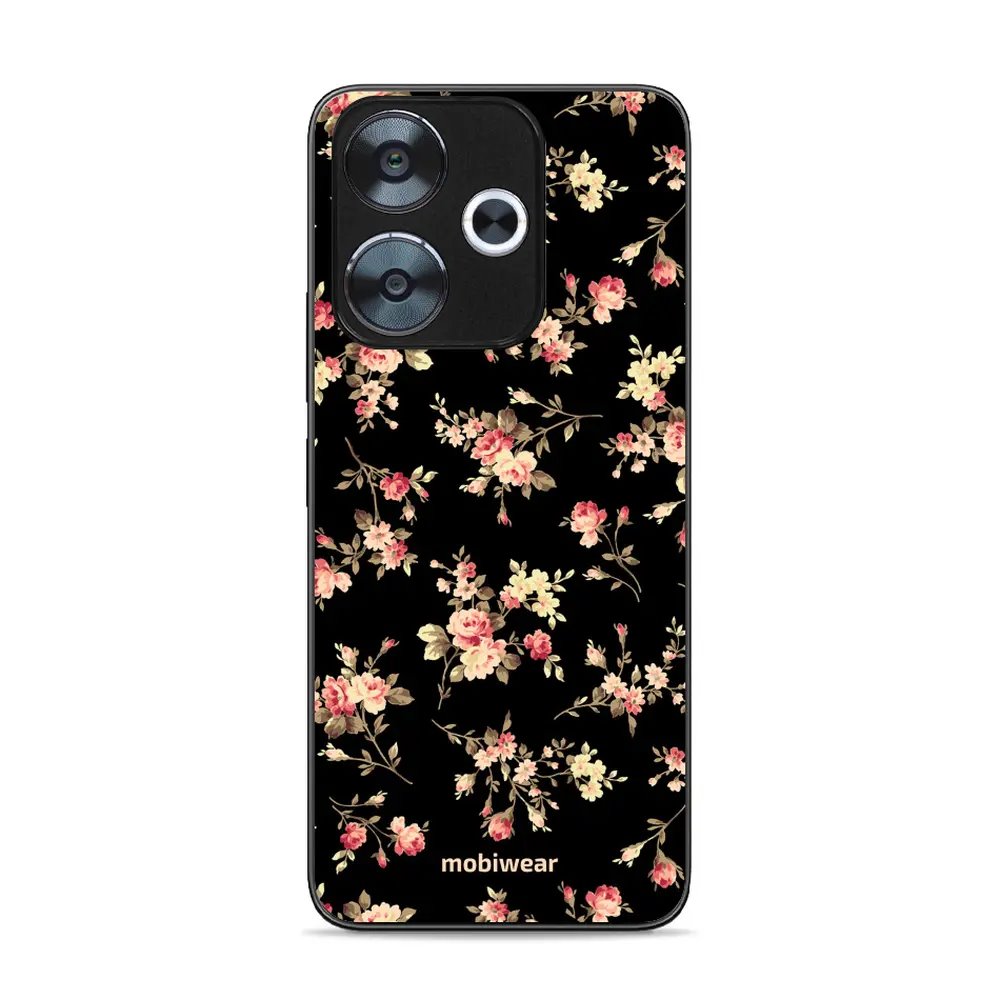Lesklý kryt Mobiwear Glossy - Xiaomi Redmi 13 - G039G - Květy na černé