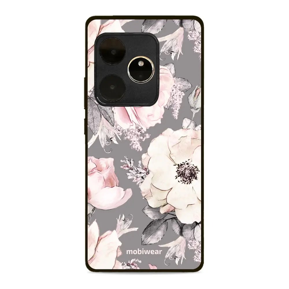 Lesklý kryt Mobiwear Glossy - Realme GT 6 5G - G034G - Květy na šedém pozadí
