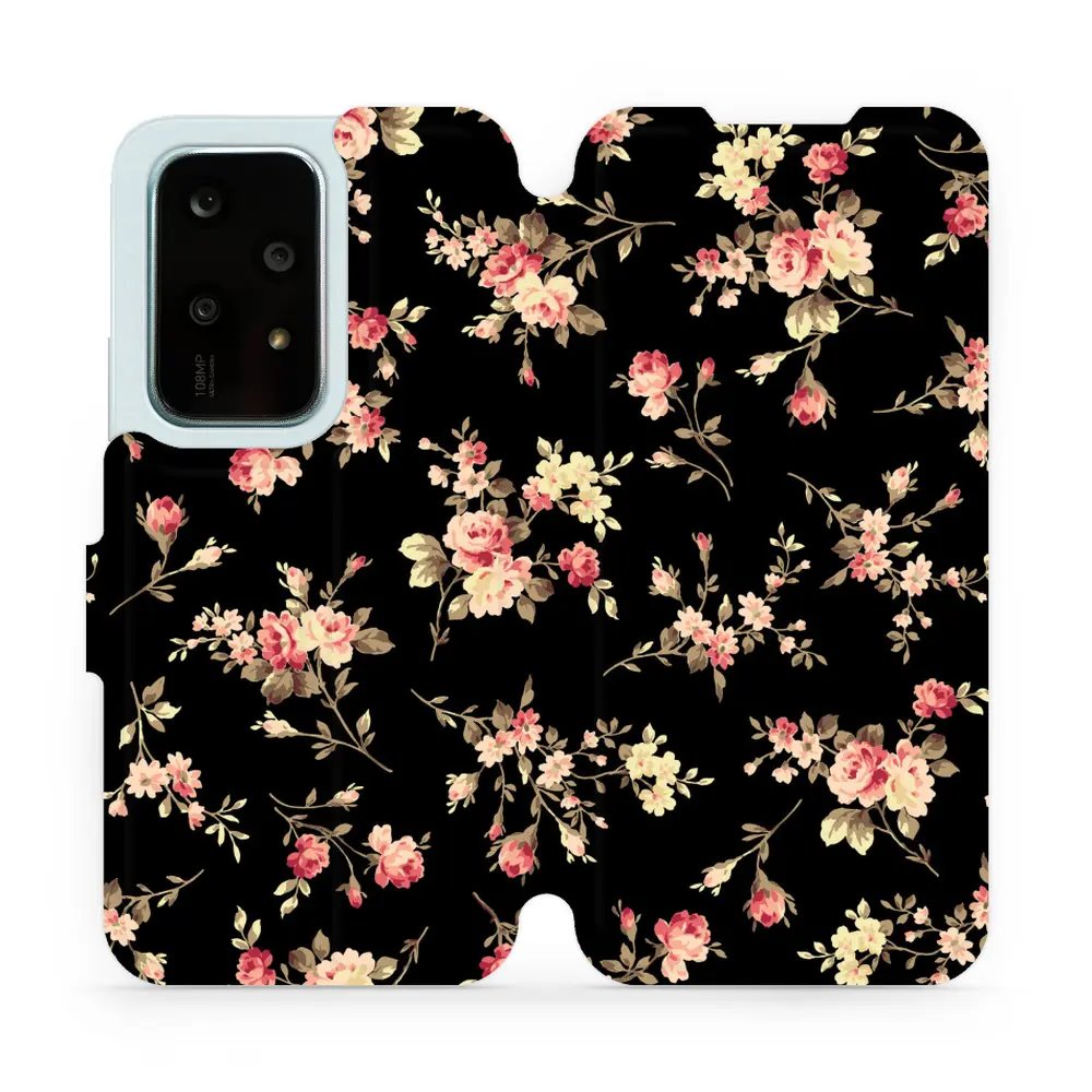 Flipové pouzdro Mobiwear - Honor 200 Lite - VD02S Květy na černé