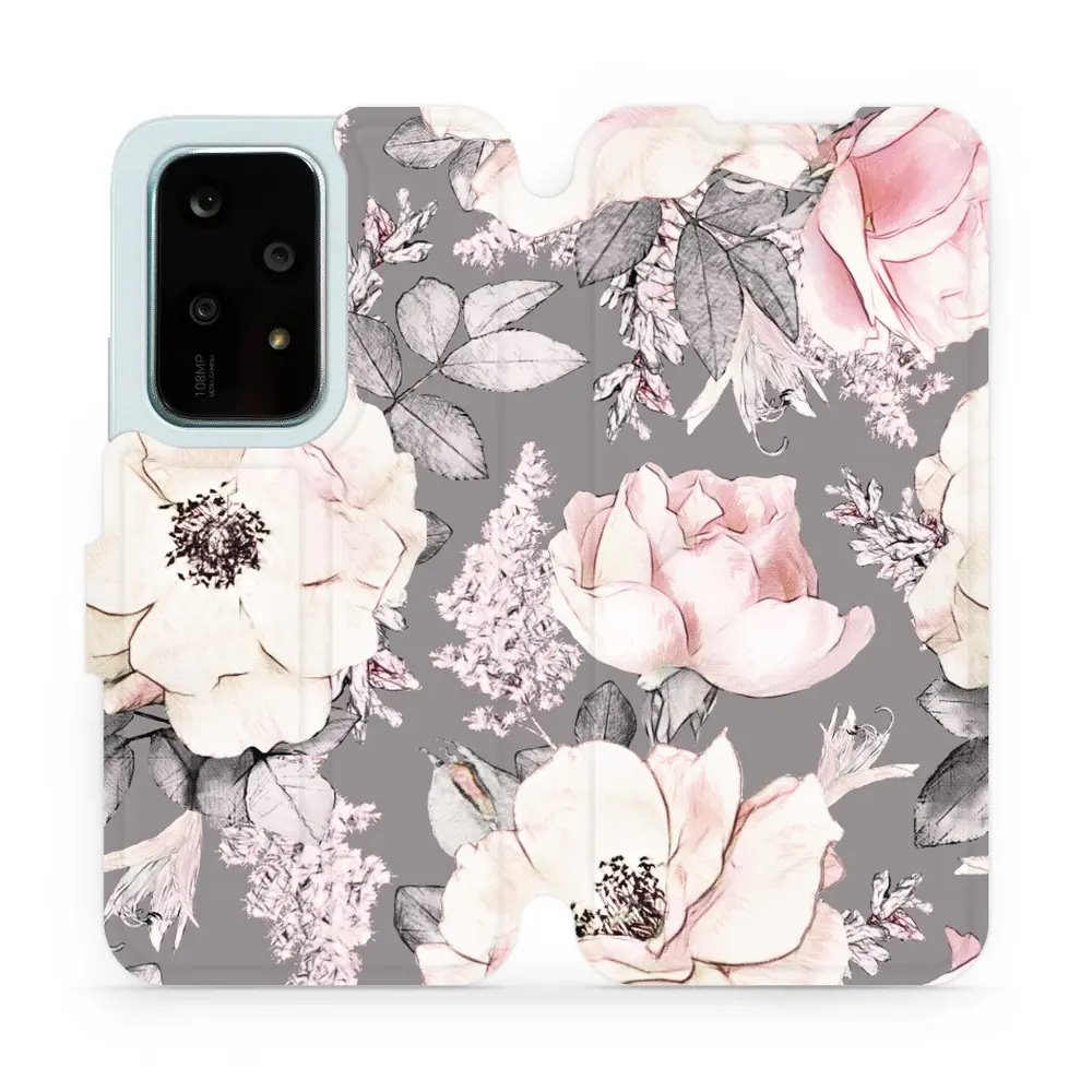 Flipové pouzdro Mobiwear - Honor 200 Lite - MX06S Květy na šedém pozadí