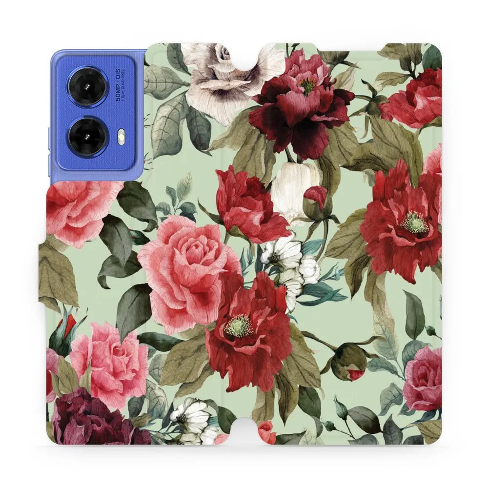 Flipové pouzdro Mobiwear - Motorola Moto G85 5G - MD06P Růže a květy na světle zelené