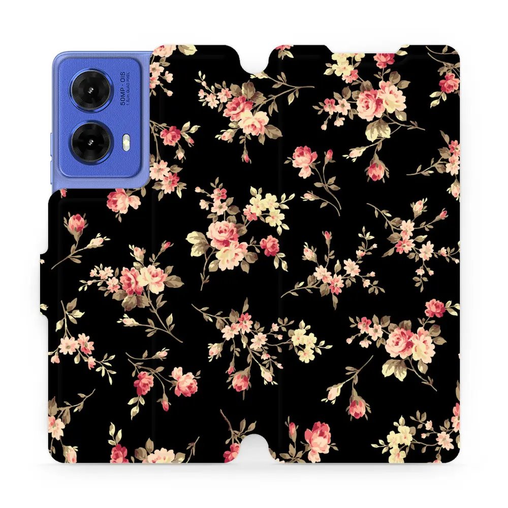 Flipové pouzdro Mobiwear - Motorola Moto G85 5G - VD02S Květy na černé