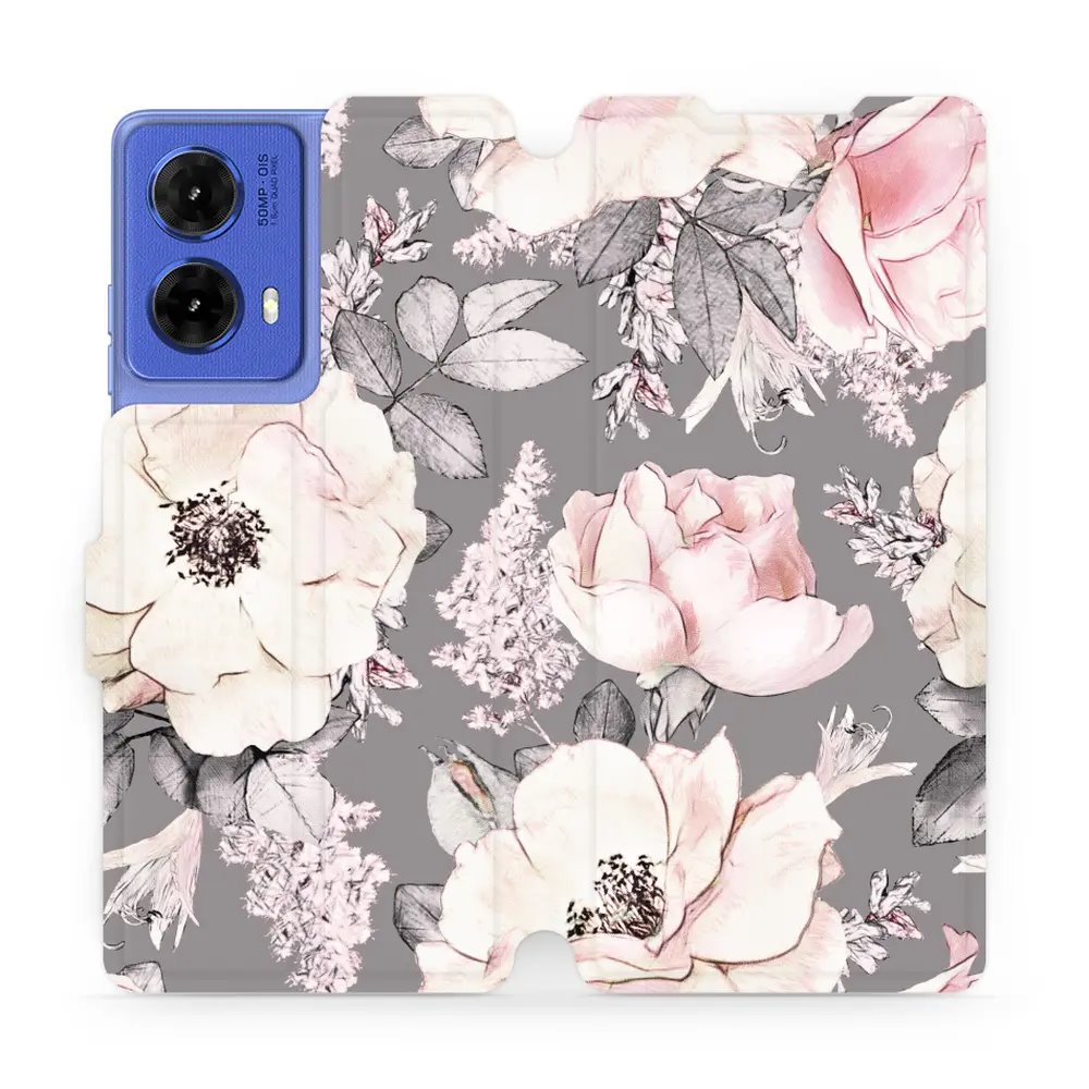 Flipové pouzdro Mobiwear - Motorola Moto G85 5G - MX06S Květy na šedém pozadí