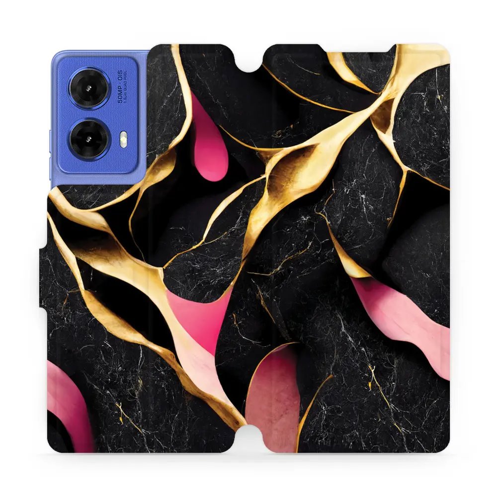 Flipové pouzdro Mobiwear - Motorola Moto G85 5G - VP35S Černý a zlatavý mramor