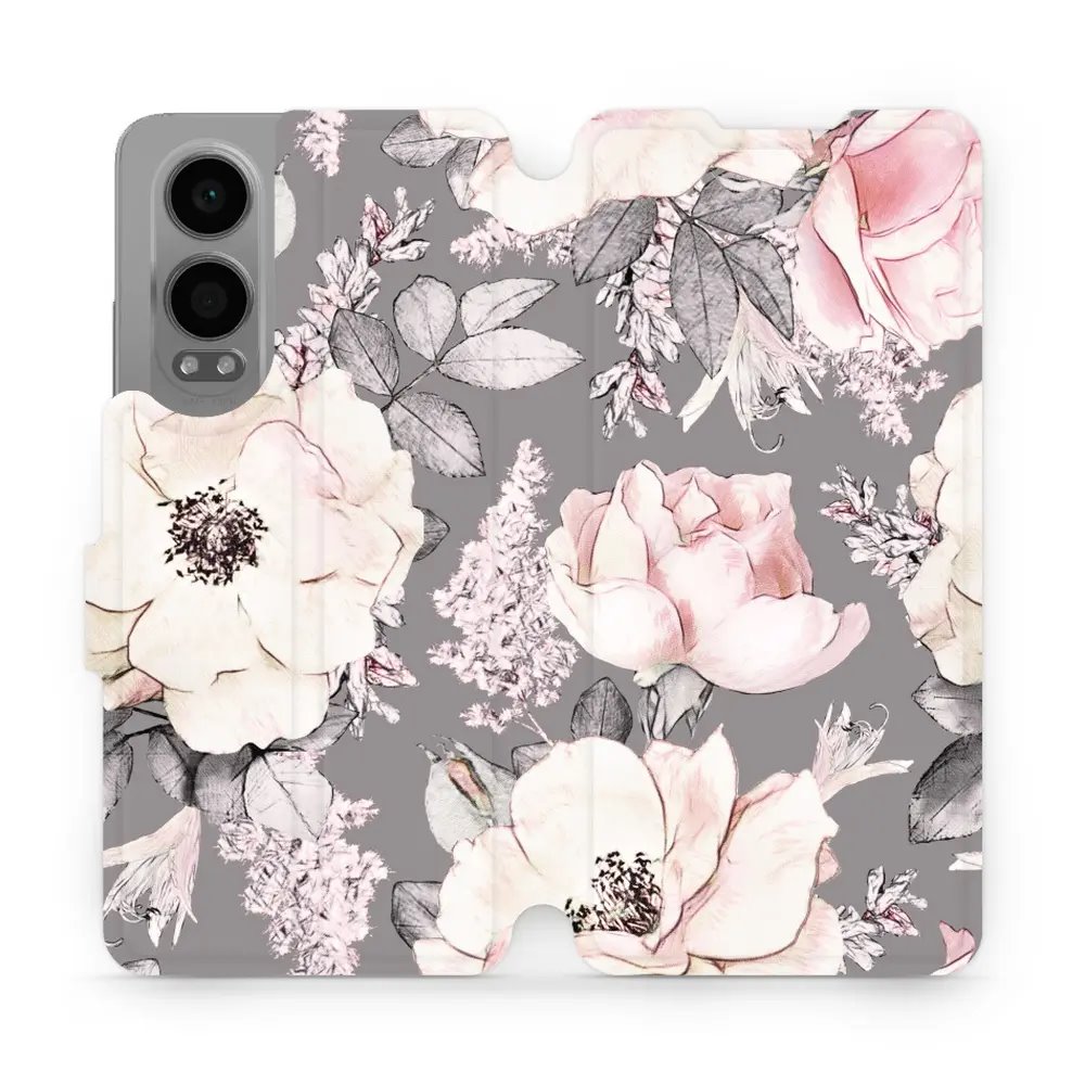 Flipové pouzdro Mobiwear - OnePlus Nord CE 4 Lite 5G - MX06S Květy na šedém pozadí