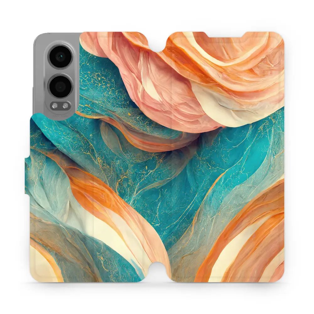 Flipové pouzdro Mobiwear - OnePlus Nord CE 4 Lite 5G - VP36S Azurový a oranžový mramor