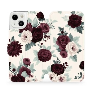 Flip pouzdro na mobil Apple iPhone 13 - Mobiwear VB31S, růže se šalvějí na krémové