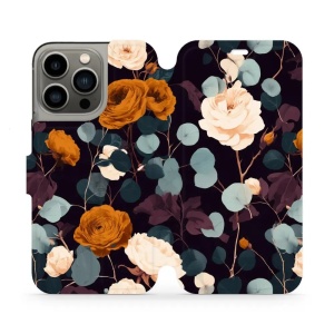 Flip pouzdro na mobil Apple iPhone 13 Pro - Mobiwear VB25S, rezavé růže v noci