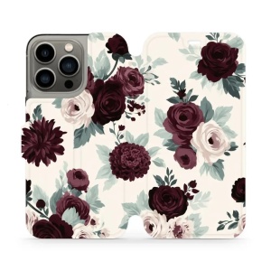 Flip pouzdro na mobil Apple iPhone 13 Pro - Mobiwear VB31S, růže se šalvějí na krémové