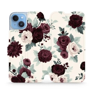 Flip pouzdro na mobil Apple iPhone 14 - Mobiwear VB31S, růže se šalvějí na krémové