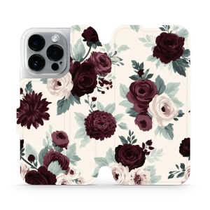 Flip pouzdro na mobil Apple iPhone 14 Pro - Mobiwear VB31S, růže se šalvějí na krémové