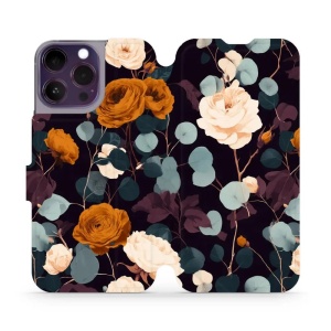 Flip pouzdro na mobil Apple iPhone 14 Pro Max - Mobiwear VB25S, rezavé růže v noci