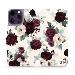 Flip pouzdro na mobil Apple iPhone 14 Pro Max - Mobiwear VB31S, růže se šalvějí na krémové