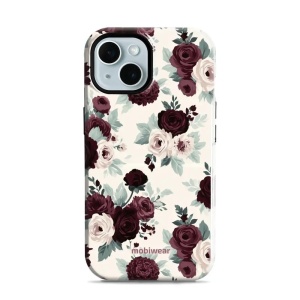 Odolný kryt na mobil Apple iPhone 15 - Mobiwear Elite Pro EB31E, růže se šalvějí na krémové