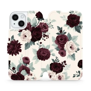 Flip pouzdro na mobil Apple iPhone 15 - Mobiwear VB31S, růže se šalvějí na krémové