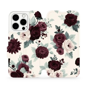 Flip pouzdro na mobil Apple iPhone 15 Pro - Mobiwear VB31S, růže se šalvějí na krémové