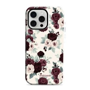 Odolný kryt na mobil Apple iPhone 15 Pro Max - Mobiwear Elite Pro EB31E, růže se šalvějí na krémové