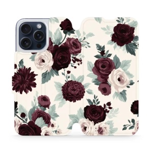 Flip pouzdro na mobil Apple iPhone 15 Pro Max - Mobiwear VB31S, růže se šalvějí na krémové