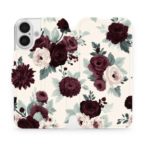 Flip pouzdro na mobil Apple iPhone 16 - Mobiwear VB31S, růže se šalvějí na krémové